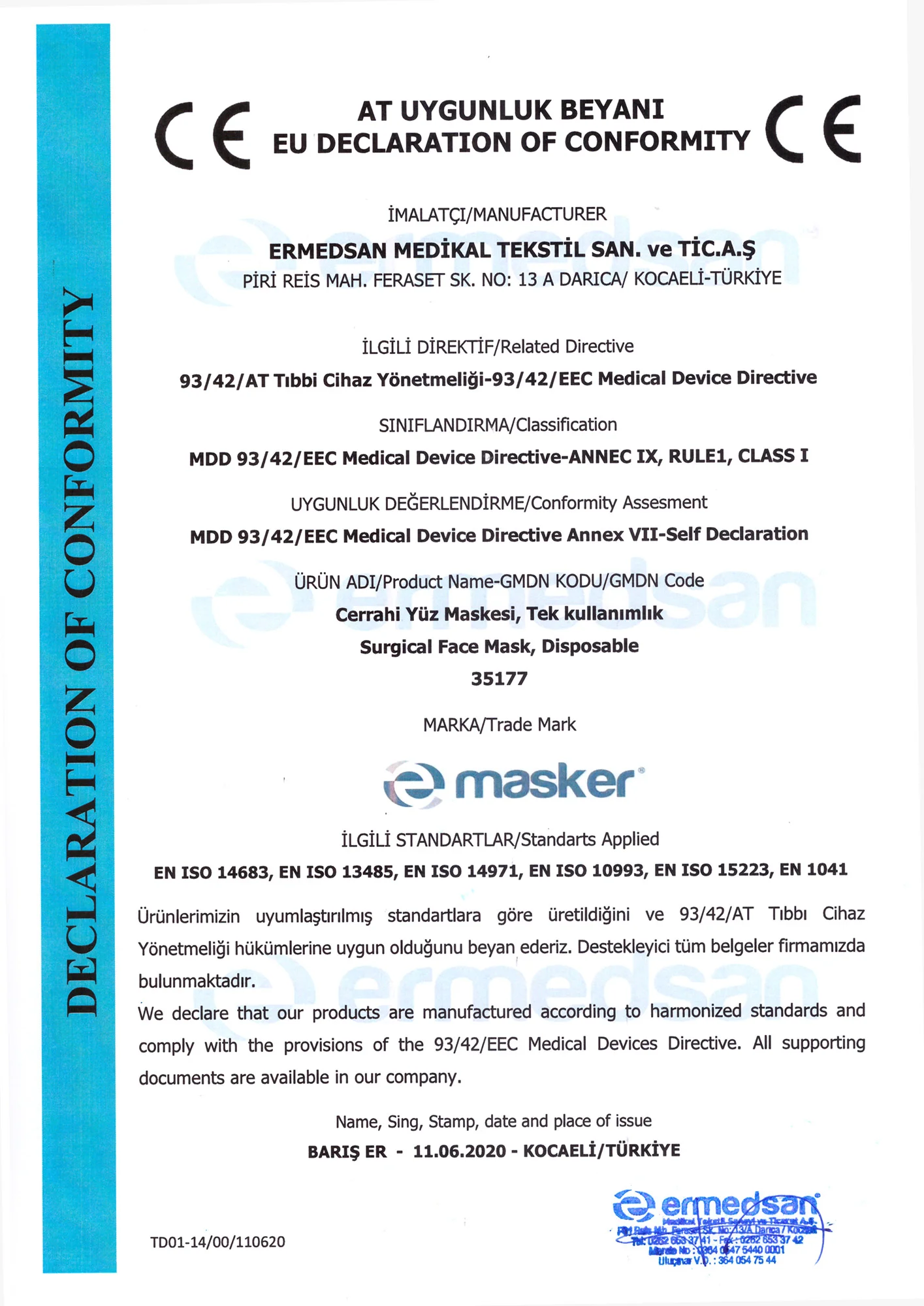 Cerrahi Maske Deklarasyon | Ermedsan