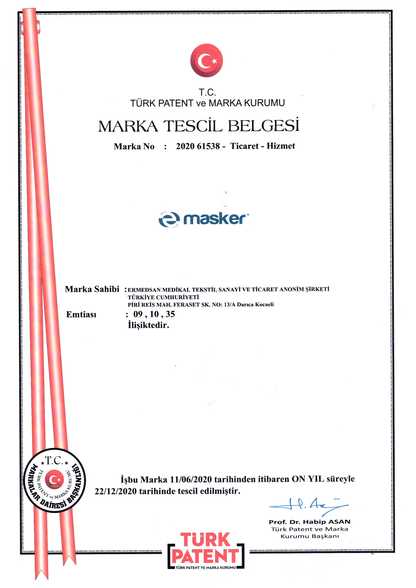Masker Marka Tescil | Ermedsan